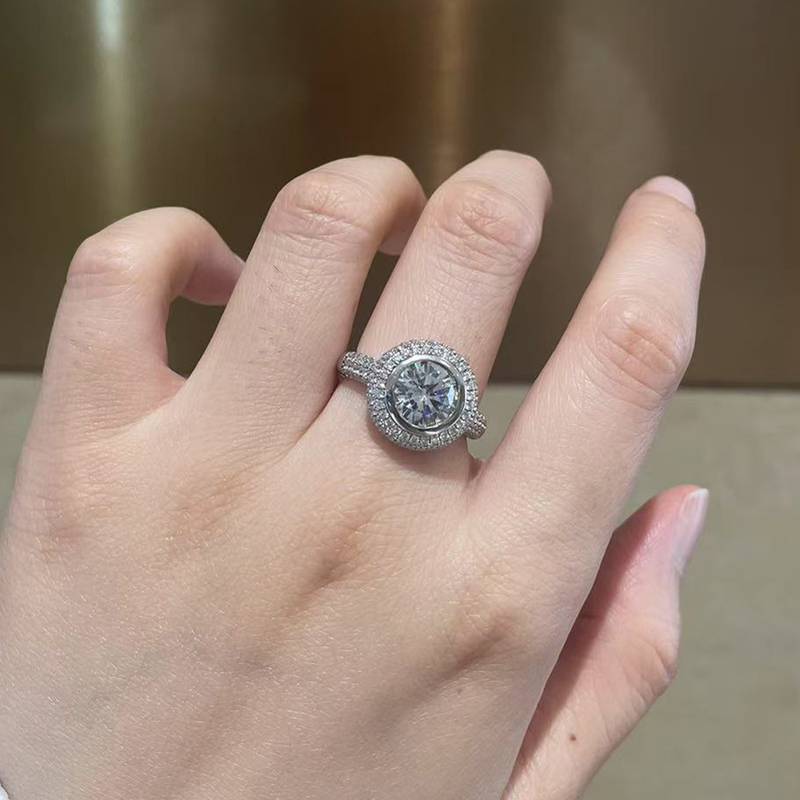 圆包Women's RingS925银镀白金定制选款主石Moissanite3.0ct/副石高碳钻